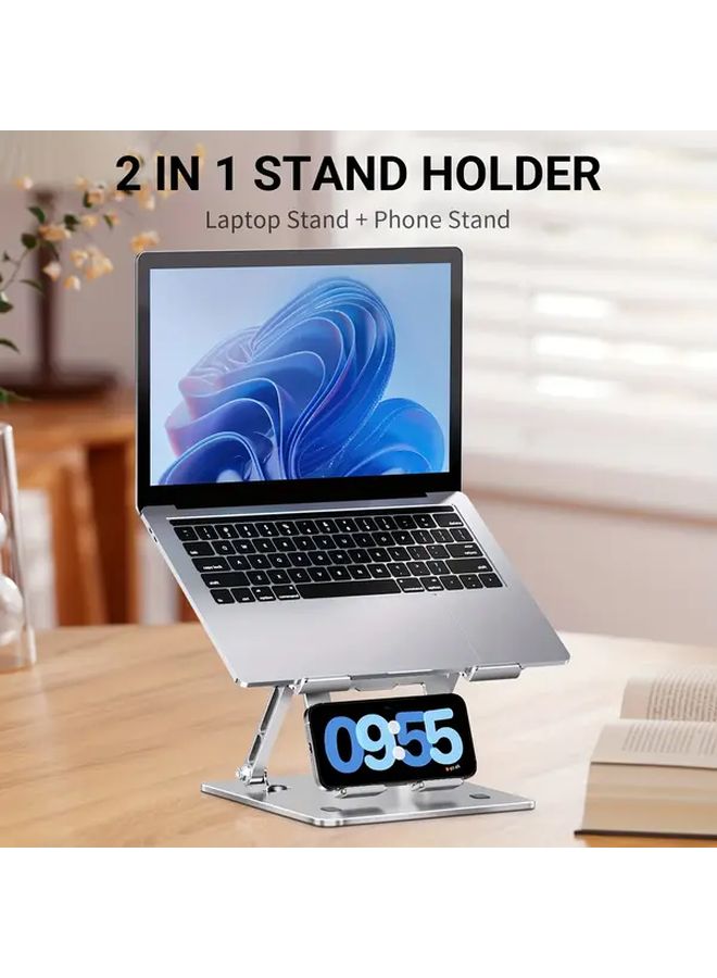 RIKSOIN Silvery 2 في 1 حامل كمبيوتر محمول وهاتف قابل للتعديل مع فتحات تهوية سعة 22.05 رطل - Image 1